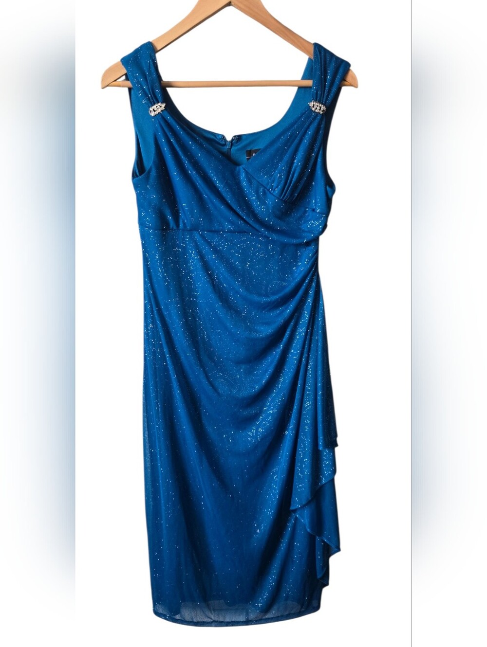 R&M Richards Petite 8P Royal Blue Glitter Ruched Cocktail Dress Rhinestone #29
